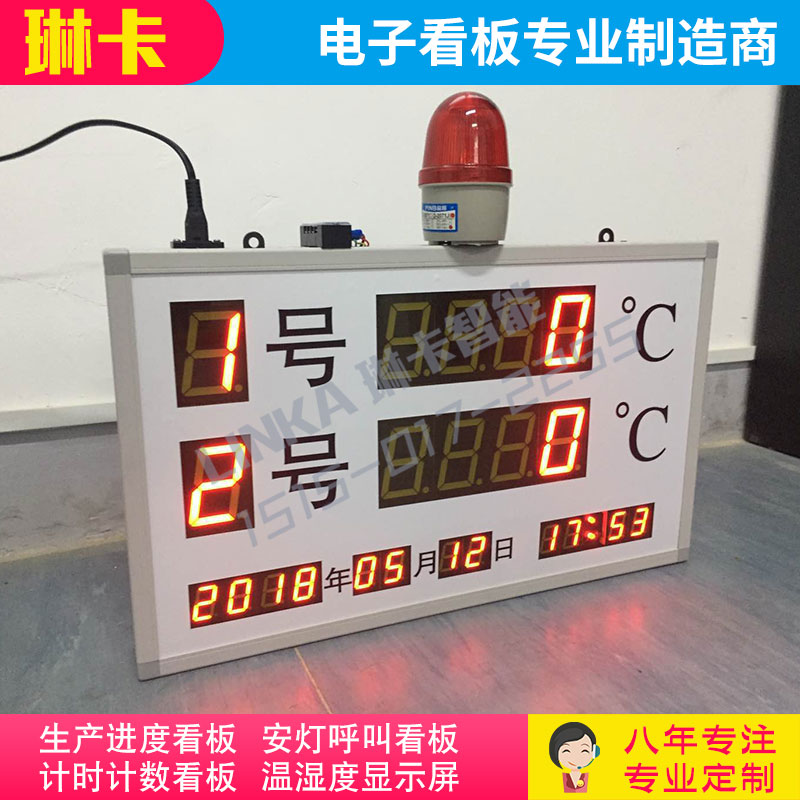 双路温度显示屏带报警灯
